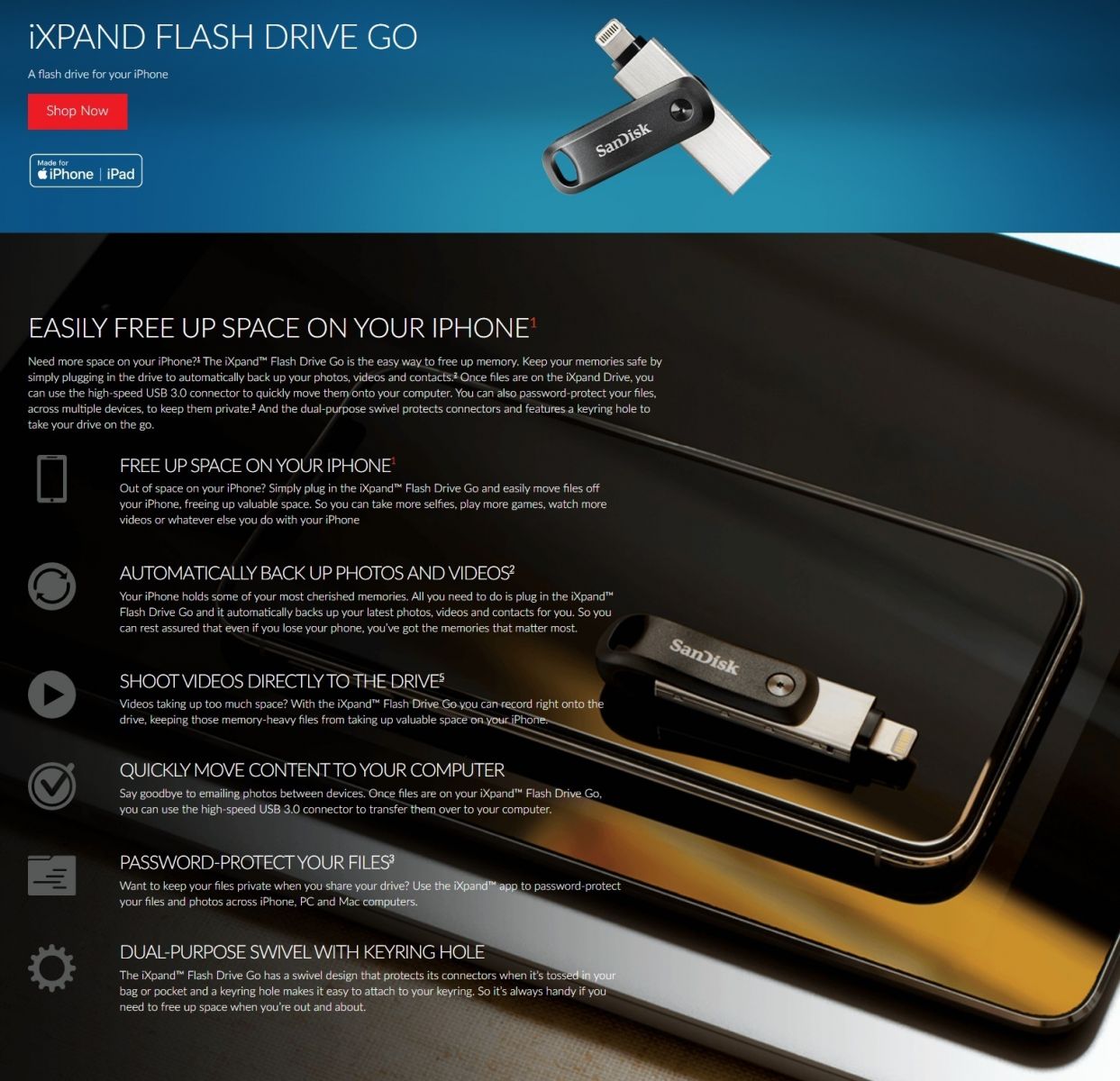 SanDisk 128GB iXpand Flash Drive Go for iPhone and iPad - SDIX60N