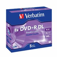 Verbatim 43541 DVD Recordable Media - DVD+R DL - 8x - 8.50 GB - 5 Pack Jewel Case - 120mm - Double-layer Layers