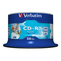 Verbatim CD Recordable Media - CD-R - 52x - 700 MB - 50 Pack Spindle - 120mm - Printable - 1.33 Hour Maximum Recording Time