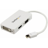 StarTech.com Travel A/V Adapter: 3-in-1 Mini DisplayPort to VGA DVI or HDMI Converter - White - Connect a Mini DisplayPort-equipped PC or Mac to an -