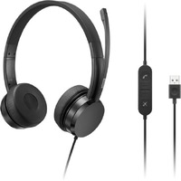 Lenovo Wired On-ear, Over-the-head Stereo Headset - Black - Binaural - 32 Ohm - 20 Hz to 20 kHz - 180 cm Cable - Uni-directional Microphone - USB A