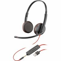 Poly Blackwire 3225 Wired On-ear Stereo Headset - Black - Binaural - Ear-cup - 32 Ohm - 227 cm Cable - Omni-directional Microphone - Noise Canceling