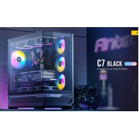 Antec C7-ARGB E-ATX Seamless Panoramic 270 View, USB-C, 4x ARGB PWM Fans. Side Radiator Support. RTX 4090, Back Connect MBs, Flip Door, Black Case