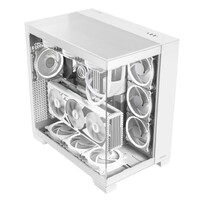 Antec C8 Aluminum White E-ATX Seamless Edge View Front and Side, USB-C, 4mm Tempered Glass, 360mm liquid cooler top, bottom, side. 2x USB 3.0 Case.