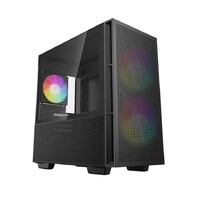 DeepCool CH360 Black Micro ATX Case, Tempered Glass Window, 1x USB 3.0, 1x USB-C, HD Audio, 2x 140mm ARGB and 1x 120mm ARGB Pre-installed Fans