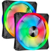 Corsair QL140 RGB Dual Fan Kit with Lighting Node Core, ICUE, 140mm RGB LED PWM Fan 26dBA, 50.2 CFM, 2 Fan Pack