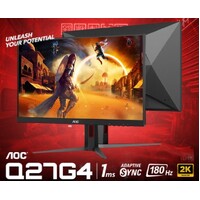 AOC 27' IPS 180Hz, 1ms, QHD 2560 x 1440, 350 cd/m2, HDR 400, HDMI 2.0 x 1, DP 1.4 x 1, Adaptive Sync, VESA 100, HAS,  Gaming Monitor