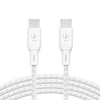 Belkin BoostCharge USB-C to USB-C Cable 3M - White (CAB014bt3MWH), 100W, 480Mbps,30K bend, Samsung Galaxy,iPad,MacBook,Google,OPPO,Nokia,2YR