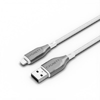 Cygnett Armoured Lightning to USB-A (2.0) Cable (2M) - White (CY4661PCCAL), 2.5A/12W,Braided,480Mbps Transfer,Fast Charge iPhone/iPad,MFi,5 Yr. WTY.