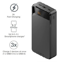 Cygnett ChargeUp Boost 4th Gen 20K mAh Power Bank-Black(CY4751PBCHE)Triple Port(Dual USB-A 15W + 1xUSB-C 15W),15cm USB-C Cable,Digital Display,15W Max