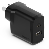 Cygnett PowerPlus 32W Dual Port (20W USB-C + 12W USB-A) PD Fast Wall Charger - Black (CY4773PDWCH),Palm-Size,Portable,Travel-Ready, Charge 2x Devices