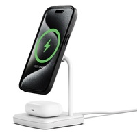 Cygnett ChargeBase 2-in-1 Magnetic Wireless Charger - White (CY4776PPWIR), 20W Max(15W+5W Airpods),20W Wall Charger, 1.5M USB-C Cable, Attachment Ring