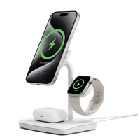 Cygnett ChargeBase Qi2 3-in-1 Magnetic 15W Wireless Charger - White (CY5070BUNCP), 1.2M USB-C Cable, 5W Watch Charger, Slim & Stylish,180° Swivel Head