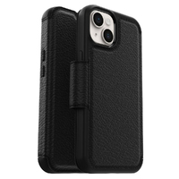 OtterBox Strada Apple iPhone 14 Case Black - (77-89660), DROP+ 3X Military Standard, Leather Folio Cover, Card Holder, Raised Ed