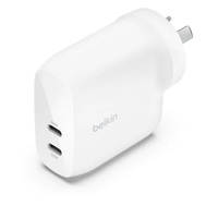 Belkin BoostCharge Pro Dual USB-C Wall Charger with PPS 60W - White (WCB010auWH), 2XUSB-C (30W), Travel Ready, 2YR