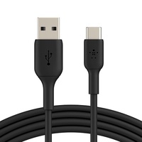 Belkin BoostCharge Braided USB-C to USB-A Cable (1m/3.3ft) -  Black (CAB002bt1MBK), 12W, 480Mbps, 10,000+ bends tested, Double-Braided Nylon, 2YR.