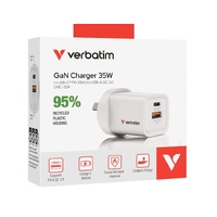 Verbatim 2 Port 35 Watt Portable GaN charger, 1 x USB-C PD 35w, 1x USB-A QC 3.0,