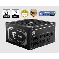 MSI MAG A1000GL PCIE5 ATX Power Supply Unit, 80 PLUS Gold, Fully modular flat cables, 0 RPM Mode, Active PFC design