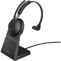 Jabra Evolve2 65 MS Mono Bluetooth Headset, Black Link 380 USB-A and Charging Stand USB-A, Passive Noise-cancelling