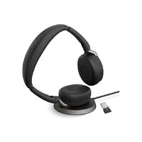 Jabra Evolve2 65 Flex MS Stereo Bluetooth Headset, Link380c USB-C Dongle & Wireless Charging Stand Included, Foldable Design, 2Y