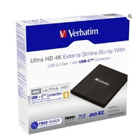 Verbatim External Slim Blue-ray Writer Ultra HD 4K Type-C Connection, USB 3.1 Gen1. Includes Nero Burning Software. Ultra Portable.