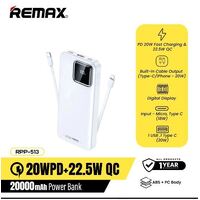 Power Bank REMAX RPP-513 20000mAh SUJI SERIES PD 20W+QC 22.5W Fast Charging White 