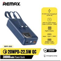 Power Bank REMAX Suji Series PD 20W+QC 22.5W Fast Charging Cabled  30000mAh RPP-550 Blue