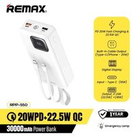 Power Bank REMAX Suji Series PD 20W+QC 22.5W Fast Charging Cabled  30000mAh RPP-550 White